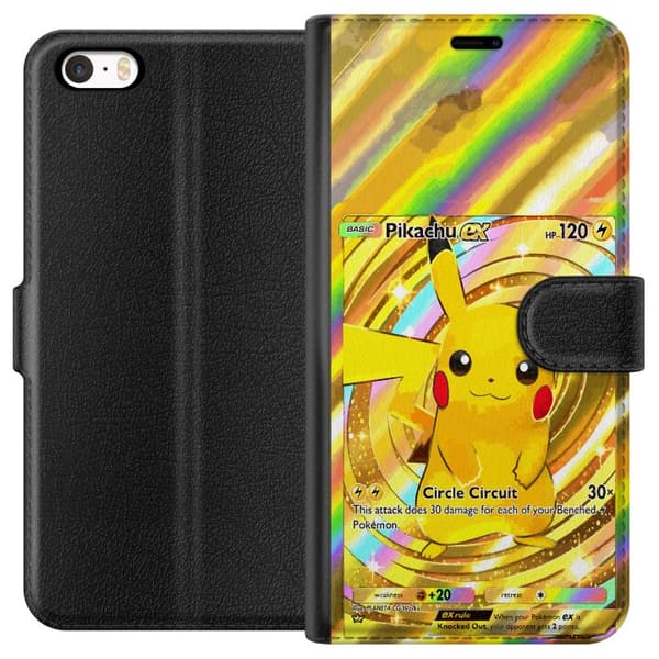 Kompatibelt Lommeboketui til Apple iPhone 5s Blank Pikachu EX-design med samlebåndsfølelse