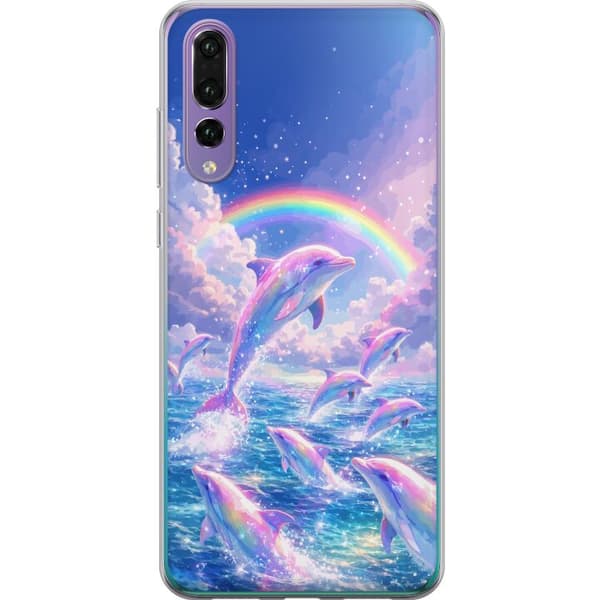 Kompatibelt Mobildeksel til Huawei P20 Pro Glittrande regnbågsdelfiner