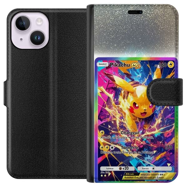 Kompatibel Tegnebogsetui til Apple iPhone 14 Farverigt Pikachu EX-design
