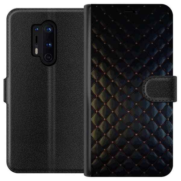 Kompatibel Tegnebogsetui til OnePlus 8 Pro Elegant sort bølgemønster med dekorative krystaldetaljer