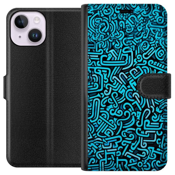 Kompatibelt Plånboksfodral till Apple iPhone 15 Blå abstrakt graffiti