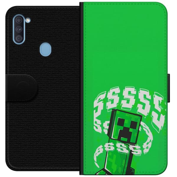 Kompatibelt Plånboksfodral till Samsung Galaxy A11 Grön pixelfigur
