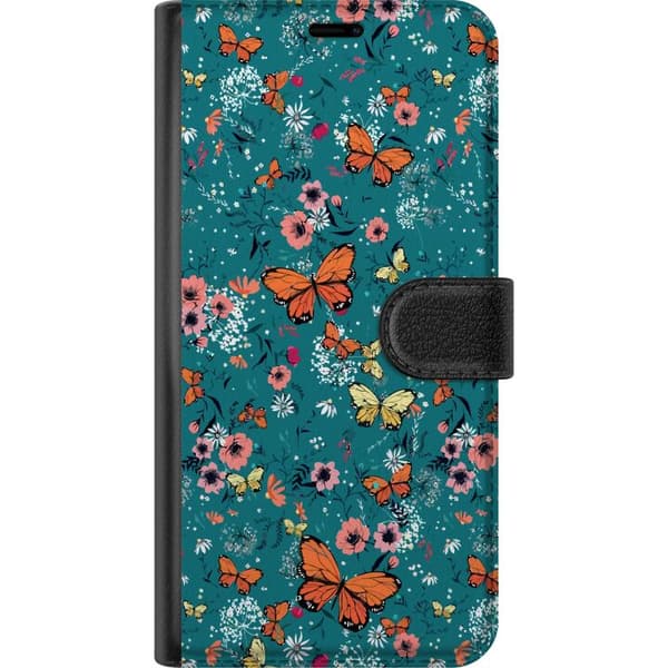 Kompatibelt Plånboksfodral till Apple iPhone 13 mini Fjärillar och blommor