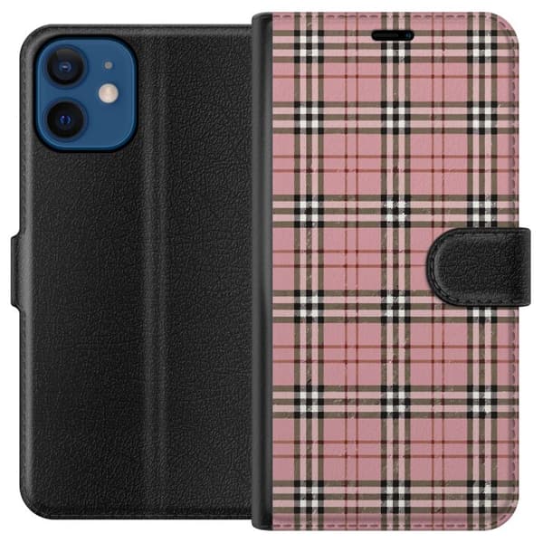 Kompatibel Tegnebogsetui til Apple iPhone 12 Trendy ternet mønster i rosa og beige nuancer