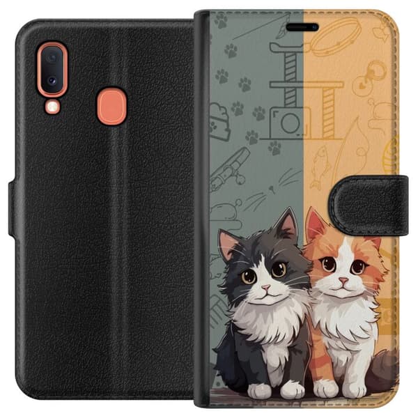 Kompatibelt Plånboksfodral till Samsung Galaxy A20e Katter