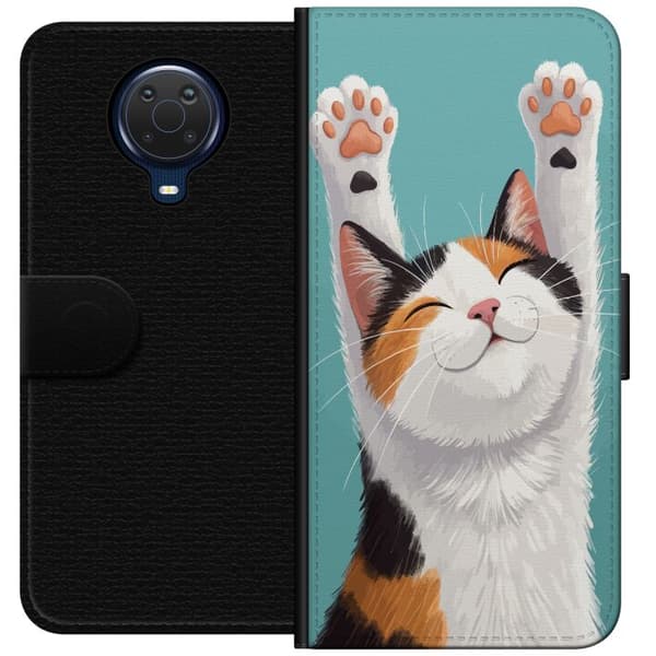 Kompatibelt Lommeboketui til Nokia G20 Glad trefärgad katt