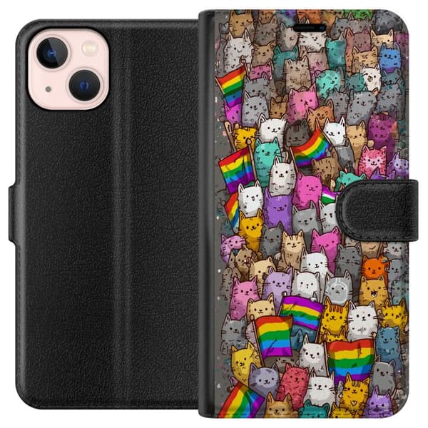 Kompatibel Tegnebogsetui til Apple iPhone 13 Illustrerede katte med stolte flag i farverig samling