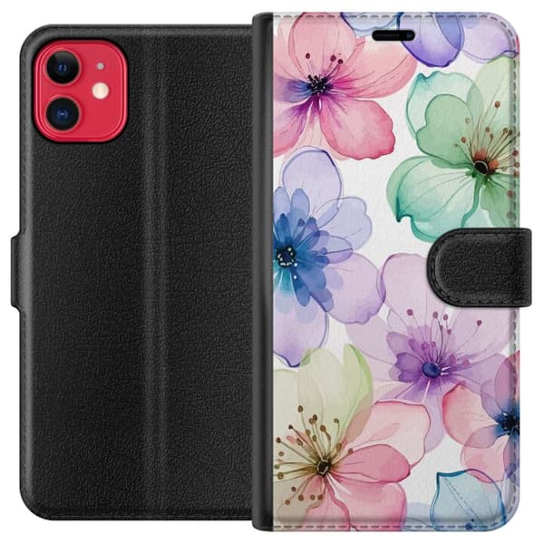 Kompatibel Tegnebogsetui til Apple iPhone 11 Akvarelblomster i bløde pastelfarver