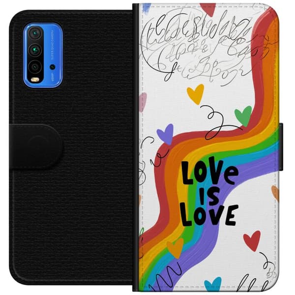 Kompatibelt Lommeboketui til Xiaomi Redmi Note 9 4G Regnbåge med kärleksbudskap