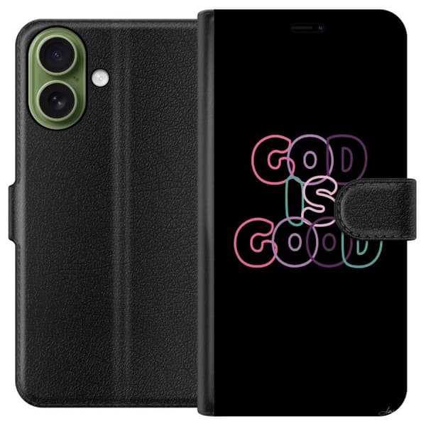 Kompatibel Tegnebogsetui til Apple iPhone 18 Good is Good typografisk citat i flere farver mod sort baggrund
