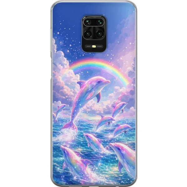 Kompatibelt Mobilskal till Xiaomi Redmi Note 9S Glittrande regnbågsdelfiner