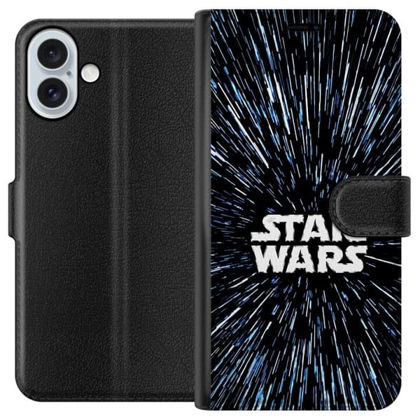 Kompatibel Tegnebogsetui til Apple iPhone 16 Plus Klassisk Star Wars design med rumfølelse