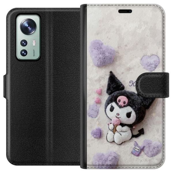 Kompatibel Tegnebogsetui til Xiaomi 12 Sød sort-hvid figur med lyserød is og bløde hjerter