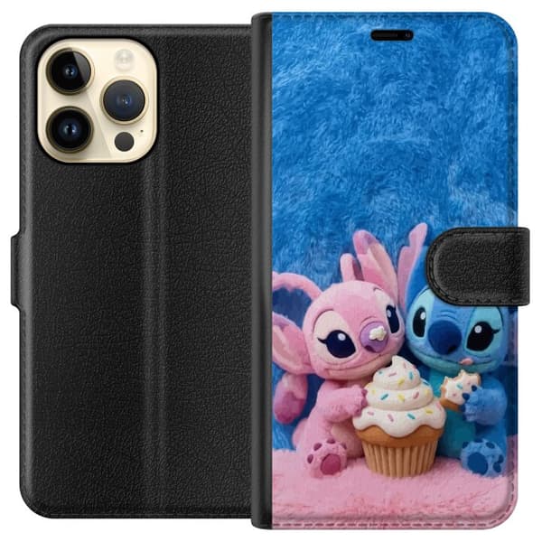 Kompatibel Tegnebogsetui til Apple iPhone 14 Pro Max Søde blå og lyserøde figurer med stor cupcake og krymmel