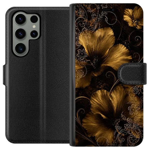 Kompatibel Tegnebogsetui til Samsung Galaxy S23 Ultra Gylden blomstring