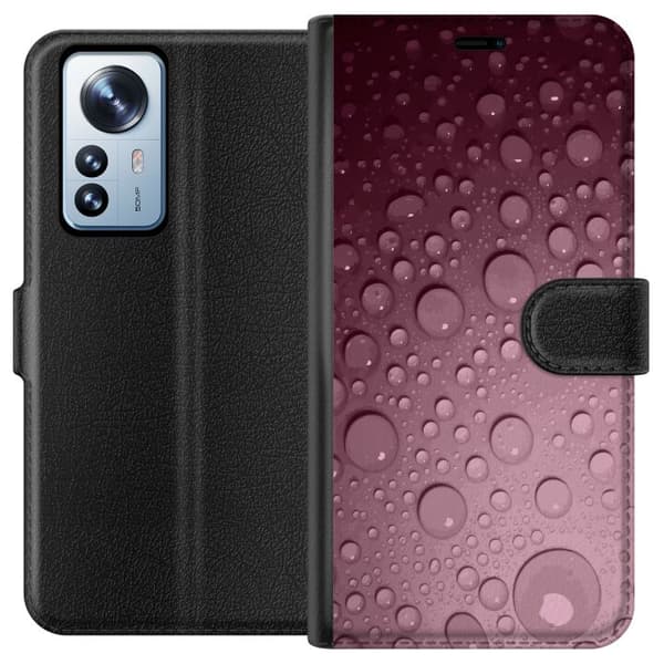 Kompatibel Tegnebogsetui til Xiaomi 12 Pro Rosa vattendroppar