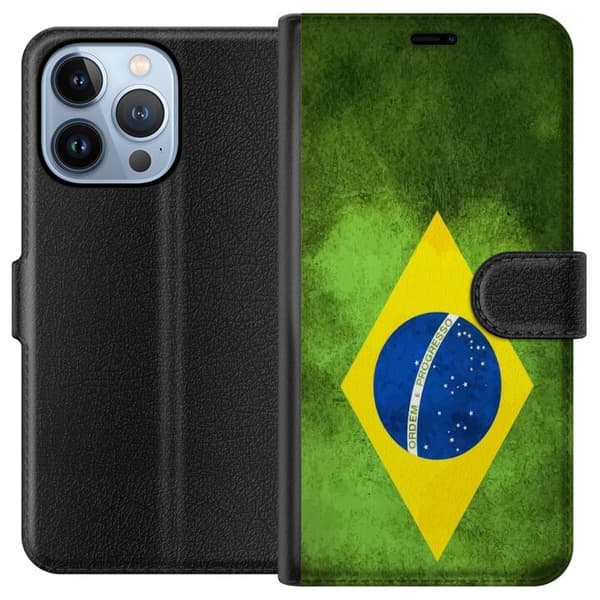 Kompatibel Tegnebogsetui til Apple iPhone 13 Pro Brasiliansk flag med rustik tekstur