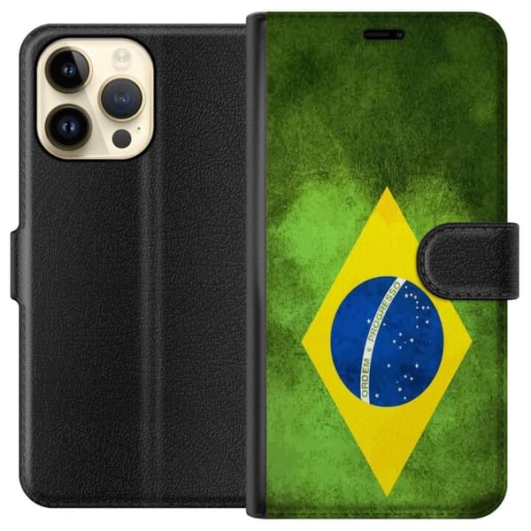 Kompatibel Tegnebogsetui til Apple iPhone 15 Pro Max Brasiliansk flag med rustik tekstur