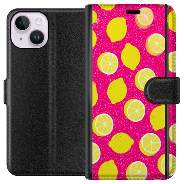 Kompatibelt Plånboksfodral till Apple iPhone 15 Citronmönster rosa