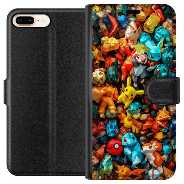 Kompatibelt Plånboksfodral till Apple iPhone 8 Plus Unik geometrisk pokémon-design