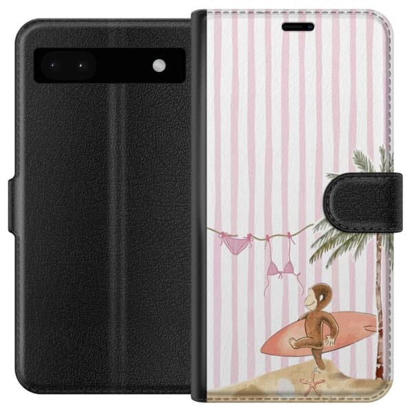 Kompatibel Tegnebogsetui til Google Pixel 6a Apa med surfbräda på stranden