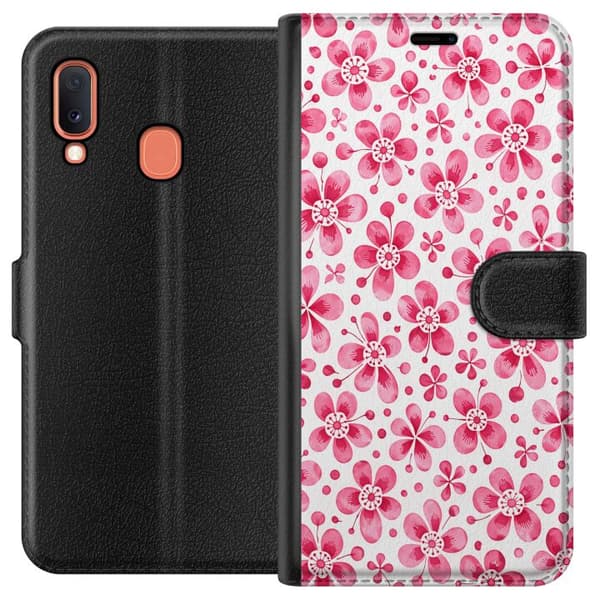 Kompatibelt Plånboksfodral till Samsung Galaxy A20e Blue Petal Pattern