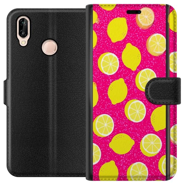 Kompatibel Tegnebogsetui til Huawei P20 lite Citronmönster rosa