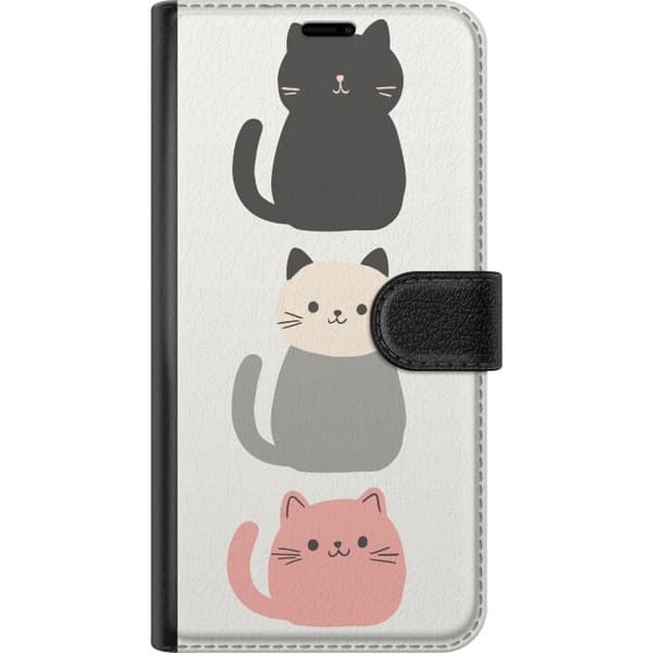 Kompatibel Tegnebogsetui til Google Pixel 10 Pro Minimalistisk illustration med tre katte i sort, grå og rosa