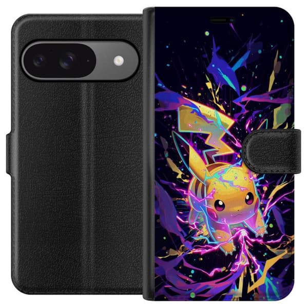 Kompatibel Tegnebogsetui til Google Pixel 9 Pro Dynamisk Pikachu-motiv med farverige effekter