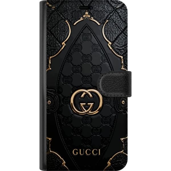 Kompatibel Tegnebogsetui til Google Pixel 6a Elegant sort monogrammønster med quiltet design og guldfarvede detaljer