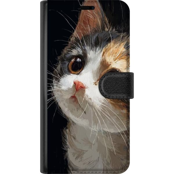 Kompatibel Tegnebogsetui til Google Pixel 9 Trefarvet kat med store udtryksfulde øjne mod mørk baggrund