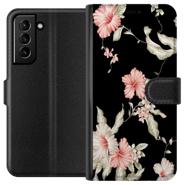 Kompatibelt Plånboksfodral till Samsung Galaxy S21+ 5G Floral Pattern Black