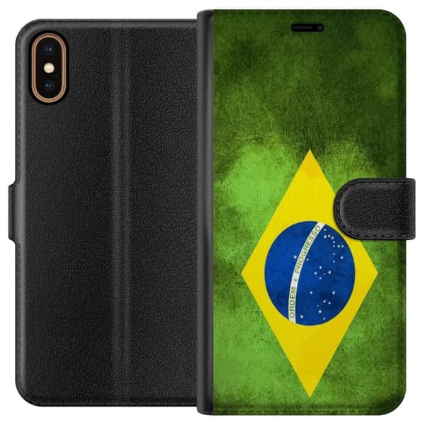Kompatibelt Lommeboketui til Apple iPhone X Brasiliansk flagg med rustikk tekstur