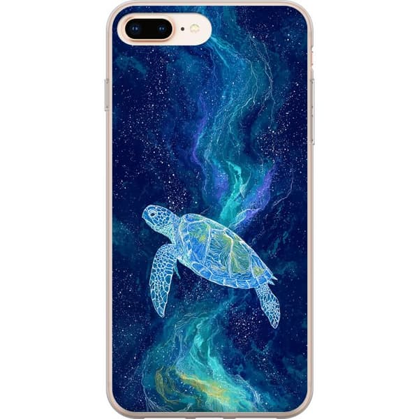Kompatibelt Mobildeksel til Apple iPhone 7 Plus Havskilpadde i blå kosmisk miljø med stjerner og tåke.