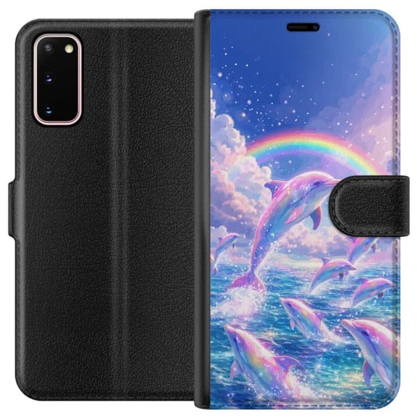 Kompatibel Tegnebogsetui til Samsung Galaxy S20 Glittrande regnbågsdelfiner
