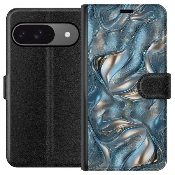 Kompatibel Tegnebogsetui til Google Pixel 9 Moderne metallisk abstrakt design med flydende former