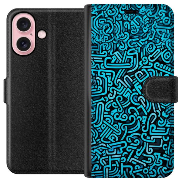 Kompatibelt Plånboksfodral till Apple iPhone 16 Blå abstrakt graffiti