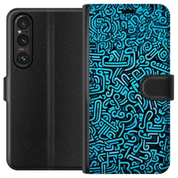 Kompatibel Tegnebogsetui til Sony Xperia 1 VI Blå abstrakt graffiti