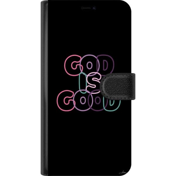 Kompatibel Tegnebogsetui til Apple iPhone 16 Pro Max Good is Good typografisk citat i flere farver mod sort baggrund