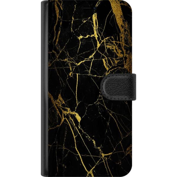Kompatibel Tegnebogsetui til Samsung Galaxy S22 5G Marmor Sort & Guld