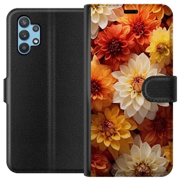 Kompatibelt Plånboksfodral till Samsung Galaxy A32 5G Blommor Orange