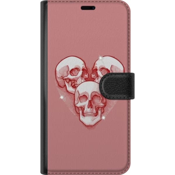Kompatibel Tegnebogsetui til Apple iPhone 8 Plus Tre illustrerede kranier i hjerteform med lyserød baggrund og lysreflekser