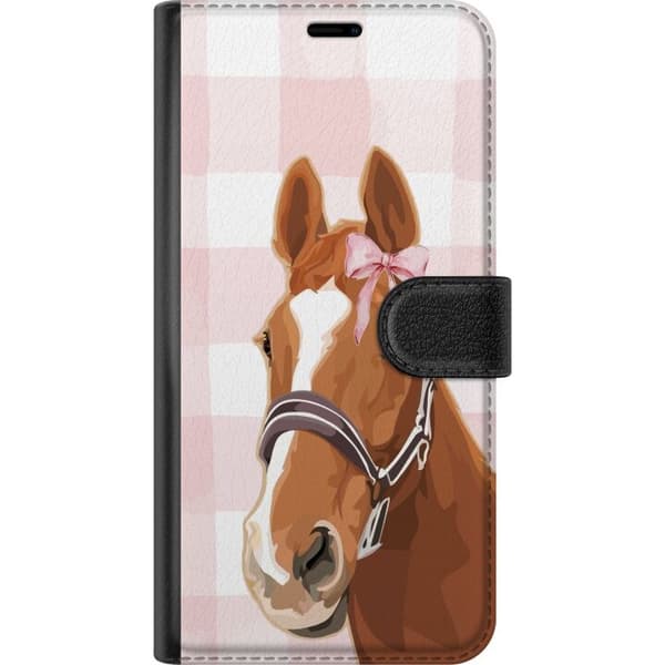 Kompatibel Tegnebogsetui til Nothing Phone 4a Pro Brun hest med lyserød sløjfe og grime mod pastelrosa ternet baggrund