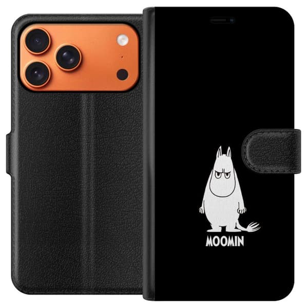 Kompatibel Tegnebogsetui til Apple iPhone 17 Pro Max Mumitrolden i en sort-hvid helfigursillustration med tekst mod sort baggrund
