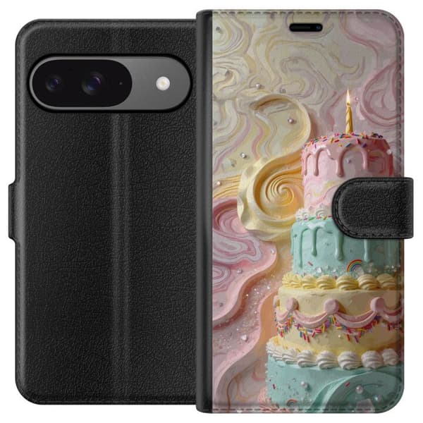 Kompatibel Tegnebogsetui til Google Pixel 9 Sød kagedesign med pastelfarver og feststemning