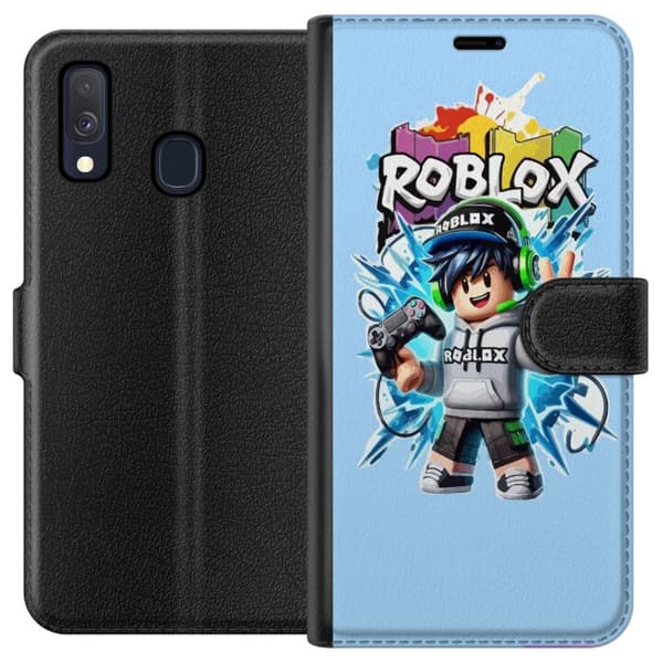 Kompatibel Tegnebogsetui til Samsung Galaxy A40 Roblox-gamerfigur med headset og controller