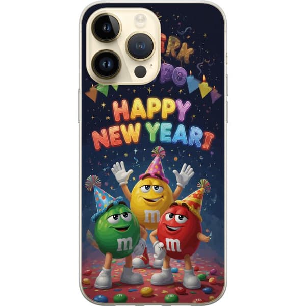Kompatibelt Mobildeksel til Apple iPhone 15 Pro Max Gledelig nyttårdesign med M&M's og feststemning