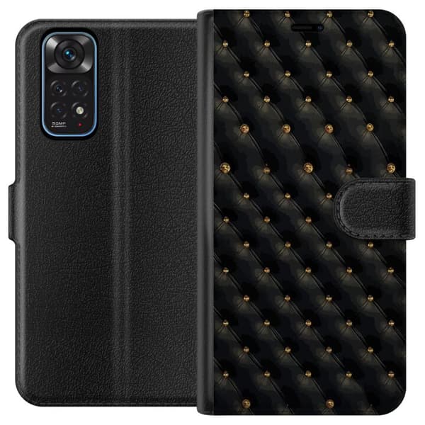 Kompatibel Tegnebogsetui til Xiaomi Redmi Note 11 Elegant sort diamantmønster med guldfarvede detaljer