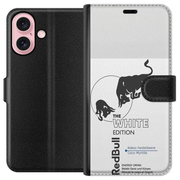 Kompatibelt Plånboksfodral till Apple iPhone 16 Modern Red Bull White Edition design