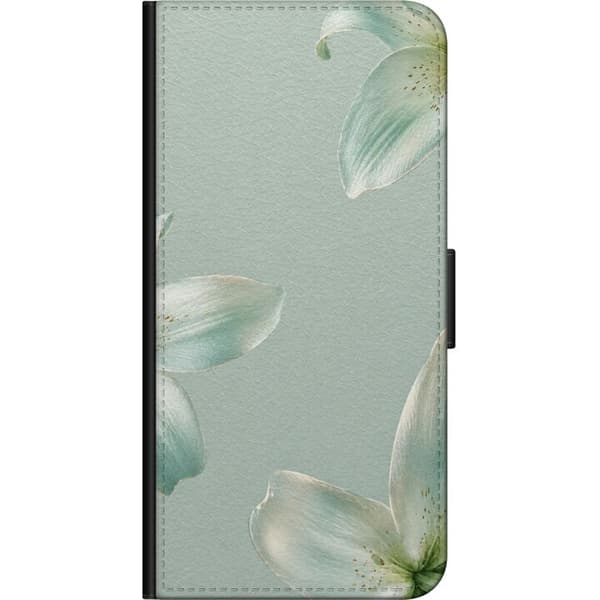 Kompatibel Tegnebogsetui til Nokia 2.4 Elegant design med mintgrønne liljer og harmoniske blomsterdetaljer